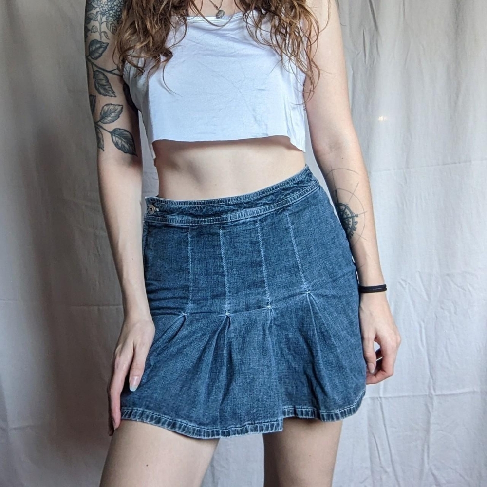 2/$25 R Petities Retro Pleated Jean Skirt